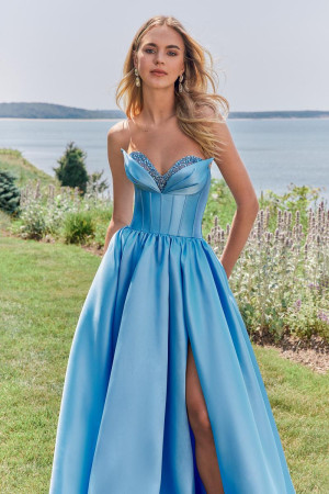 Size 0 Light Blue Morilee 49107 Couture Mikado Ball Gown Prom Dress