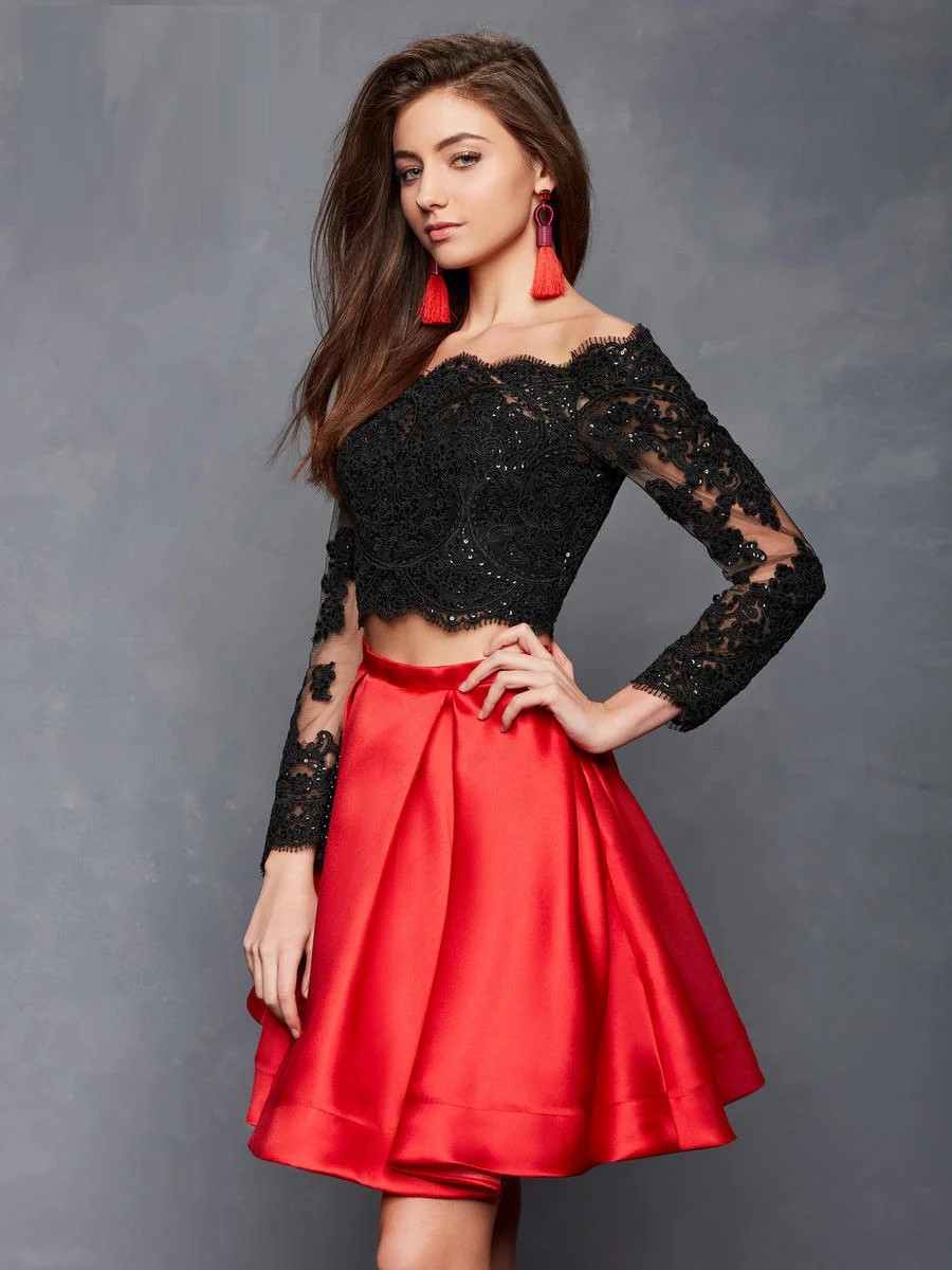 2 piece long sleeve homecoming dress