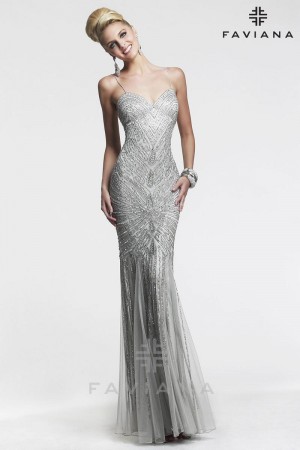 Faviana Glamour S7452 Beaded Tulle Formal Dress