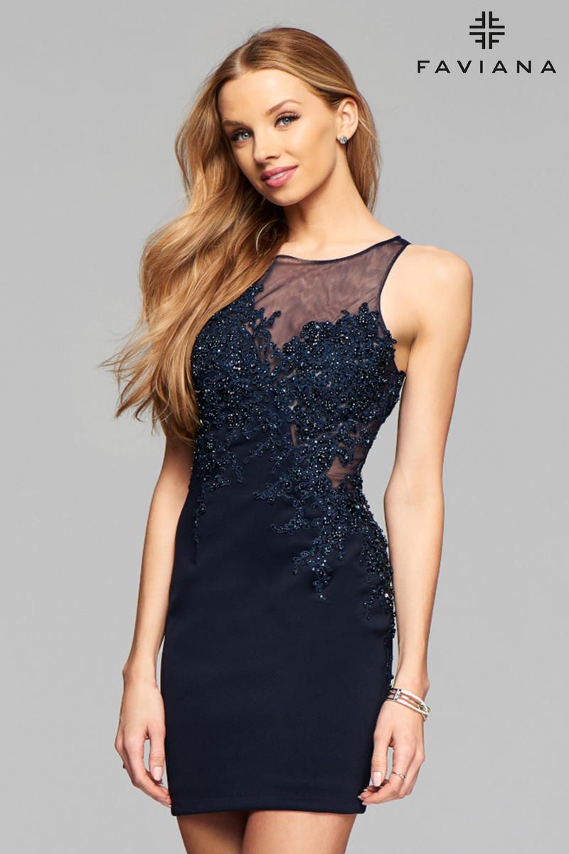 Faviana Glamour S7885 Beaded Lace Cocktail Dress: French Novelty