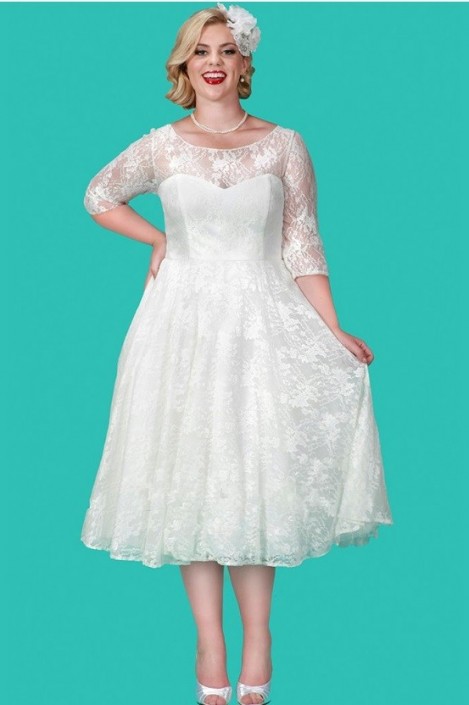 plus size white tea length dress