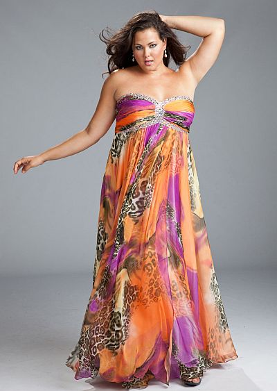 Sydneys Closet Orange Animal Print Plus Size Prom  Dress  