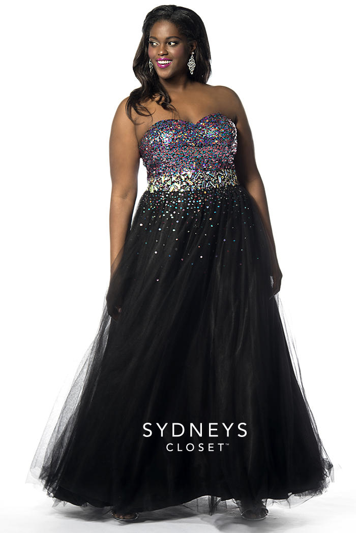 Sydneys Closet SC7106 Plus Size Sequin Tulle Gown French Sydneys Closet SC7106 Plus Size Sequin Tulle Gown French