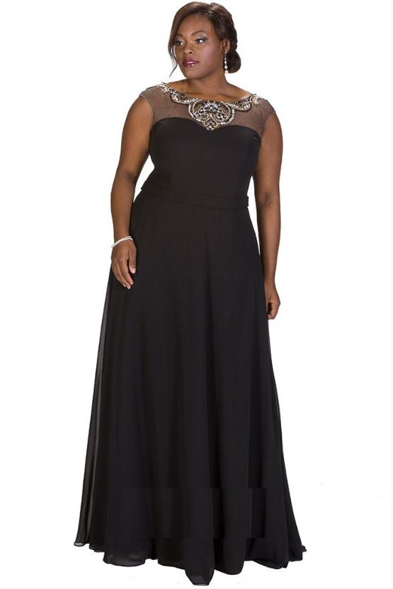 Sydneys Closet SC7211 Plus Size Sheer Beaded Gown: French Novelty