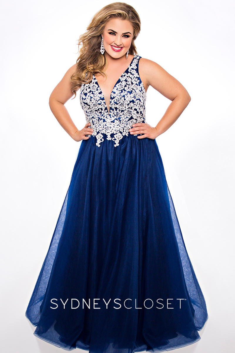 navy blue plus size prom dress
