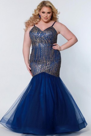 Sydneys Closet SC7322 Bling Plus Size Mermaid Dress