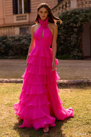 Sherri Hill 57305 Long Special Occasion Dress With Keyhole Tiered Ruffle Skirt