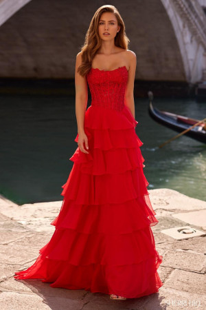Sherri Hill 57336 Long Designer Evening Gown Featuring Lace Corset Bodice