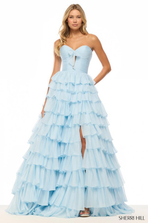 Sherri Hill 57424 Military Ball Gown with Tiered Ruffle Skirt