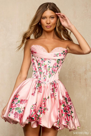 Sherri Hill 57544 Short Cocktail Dress Featuring A Floral Print Lace Bust