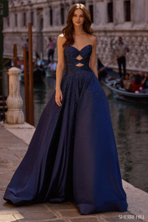 Sherri Hill 57552 Long Holiday Party Dress Featuring Heat Stones Pleated