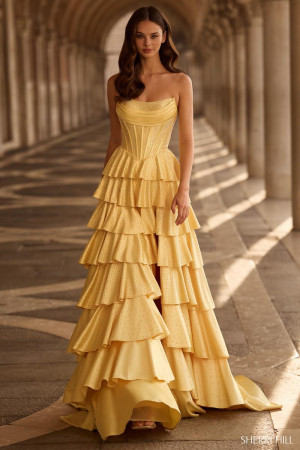 Sherri Hill 57567 Long Dressy Dress Featuring Heat Stones Pleated Draped