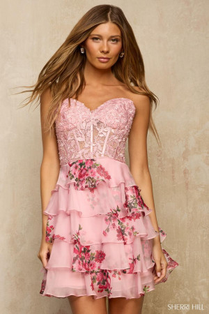 Sherri Hill 57570 Short Party Dress Featuring A Sheer Lace Applique Bodice