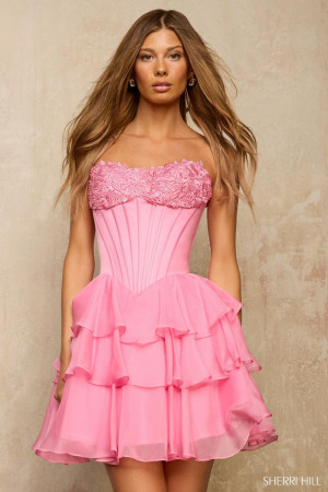 Sherri Hill 57573 Short Homecoming Dress Featuring A Lace Applique Bust