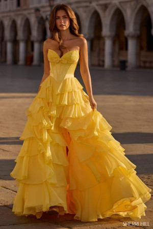Sherri Hill 57586 Long Luxury Evening Wear Dress Featuring Textured Bust