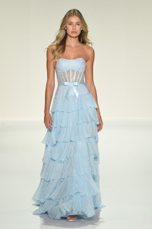 Sherri Hill 57739 Long Rehearsal Dinner Dress with Tiered Ruffle Skirt