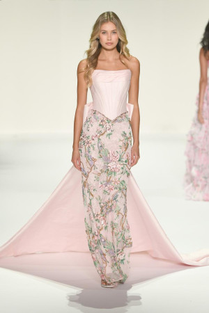 Sherri Hill 57795 Reception Party Gown Floral Skirt Bow Back Train