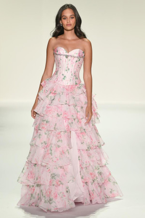 Sherri Hill 57996 Long Dress with Feminine Floral Print Ruffles