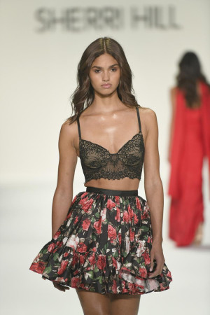 Sherri Hill 58001 Short 2 Piece Formal Dress Sheer Lace Top Flounce Skirt