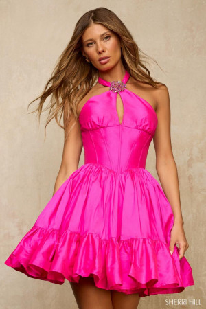 Sherri Hill 67062 Short Semi-Formal Dress Featuring A Crystal Flower