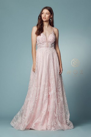 Nox Anabel T1009 Shimmering Sheer A-Line Gown