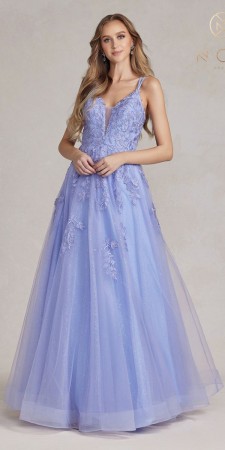 Nox Anabel T1136 Floral Applique A-Line Gown