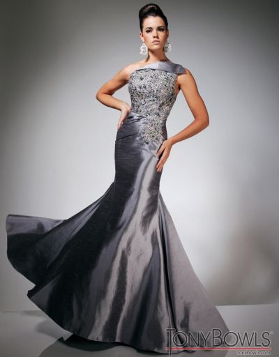 Tony Bowls Evenings TBE11311 Silver Shantung Formal Dress: French Novelty
