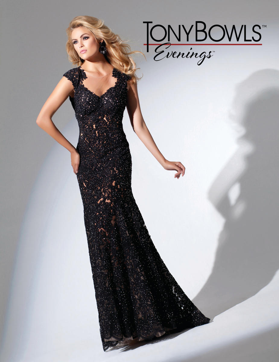 French Novelty Tony Bowls Evenings TBE11568 Beaded Lace Dress