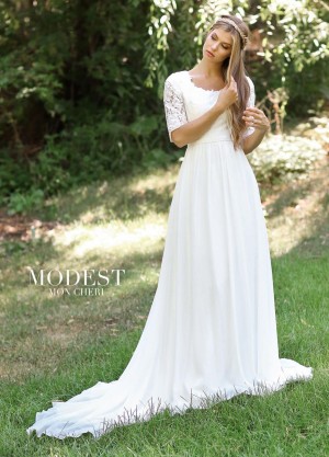 Size 8 Ivory Modest by Mon Cheri TR11834 Lace Wedding Dress