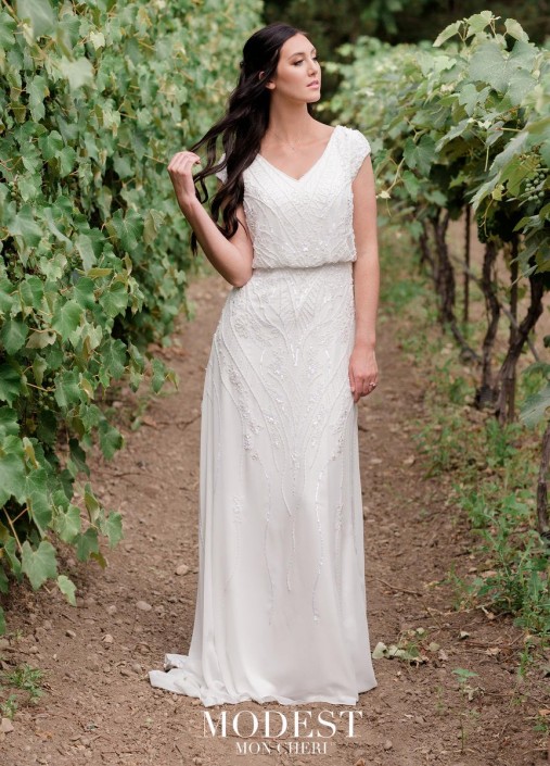 Mon Cheri Tr11974 Cap Sleeve Blouson Modest Wedding Dress French