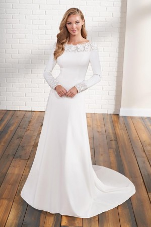 Mon Cheri TR12292 Lace 3D Trim Modest Wedding Dress