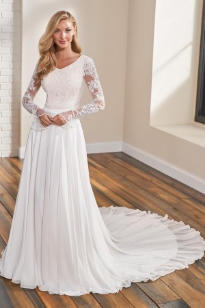 Mon Cheri TR12295 Sheer Lace Sleeve Wedding Dress