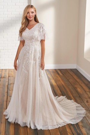 Mon Cheri TR12297 Lace Flutter Sleeve Wedding Dress