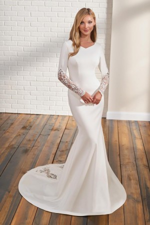 Mon Cheri TR12298 Modest Bridal Gown with Sheer Lace