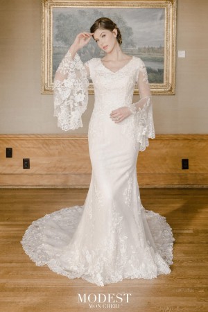 Mon Cheri TR22056 Bell Sleeve Modest Wedding Dress