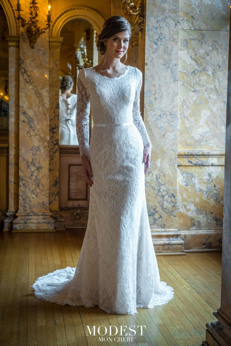 French Novelty Mon Cheri TR22063 Button Back Modest Wedding Dress
