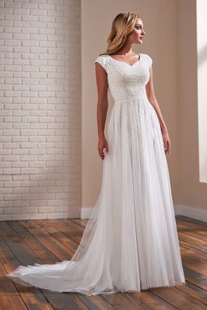 Mon Cheri TR22171 Beaded Cap Sleeve Wedding Dress