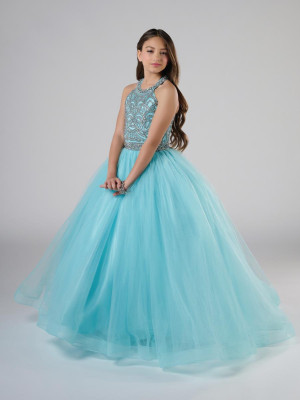 Tiffany Princess 13806 Girls Pageant Gown With High Halter Neckline