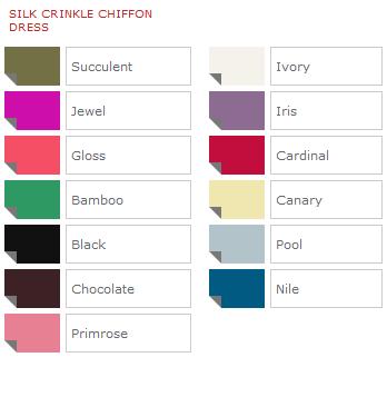 Watters Bridesmaids Silk Crinkle Chiffon Color Chart