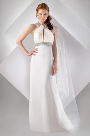 Bari Jay High Beaded Neck Destination Wedding Dress 69930 French