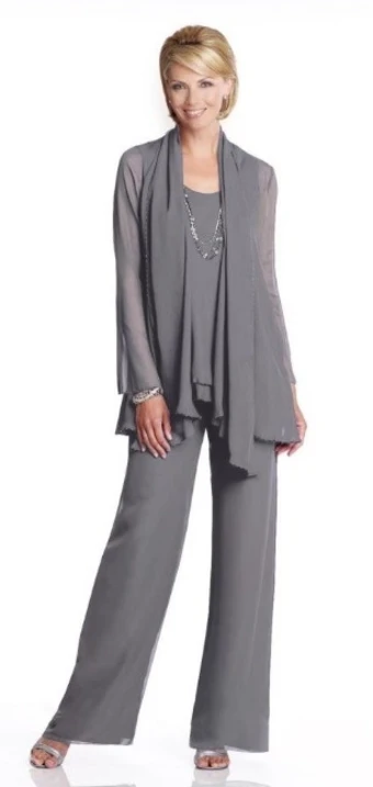Capri by Mon Cheri CP11469   Elegant Three-Piece Chiffon Pant Suit for Special Occasions #1 Smoke thumbnail