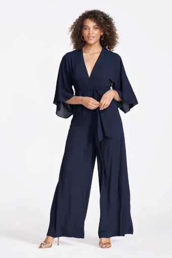 Locket by Watters 863   Draped Plunge V-Neck Jumpsuit with Wide-Leg Silhouette #7 Evergreen thumbnail