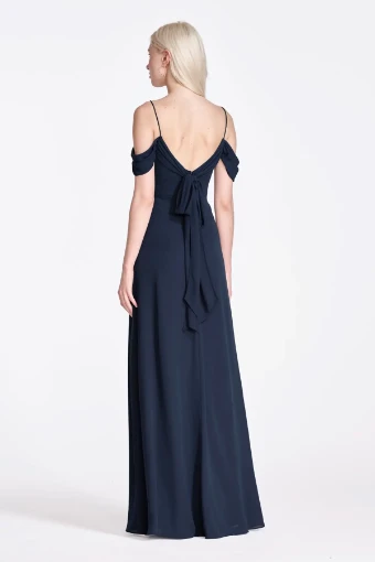 Locket by Watters 956   Locket by Watters A-Line Chiffon Gown with Back Bow Detail #3 Navy thumbnail
