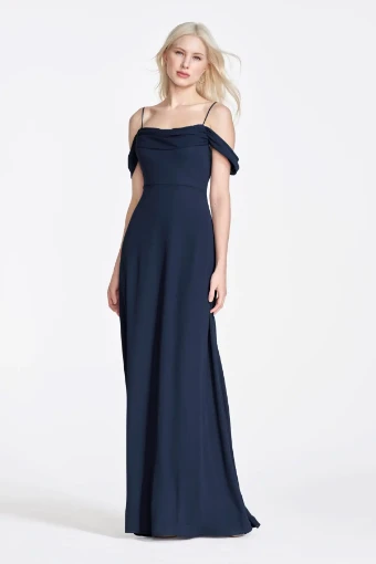 Locket by Watters 956   Locket by Watters A-Line Chiffon Gown with Back Bow Detail #2 Navy thumbnail