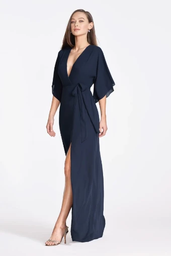 Locket by Watters 957   V-Neck Maxi Gown with Bell Sleeves & Slit #2 Navy thumbnail