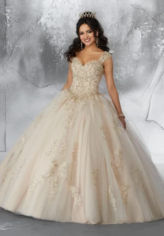 Vizcaya by Morilee 89196   Cap Sleeve Tulle Quinceanera Ball Gown with Embroidery #4 Emerald thumbnail