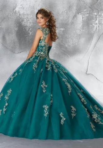 Vizcaya by Morilee 89196   Cap Sleeve Tulle Quinceanera Ball Gown with Embroidery #2 Emerald thumbnail