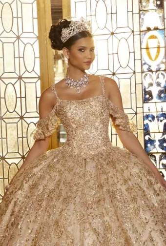 Vizcaya by Morilee 89346   Sparkling Quinceanera Ballgown with Detachable Sleeves #0 Gold thumbnail
