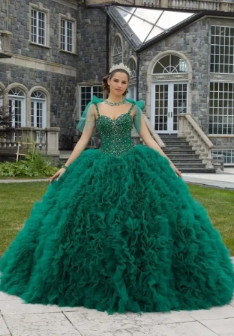 Vizcaya by Morilee 89410   Dramatic Quinceanera Ball Gown with Ruffled Tulle Skirt #2 Sage thumbnail