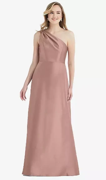 Alfred Sung D821   Pleated Draped One-Shoulder Satin Maxi Dress with Pockets #0 default thumbnail